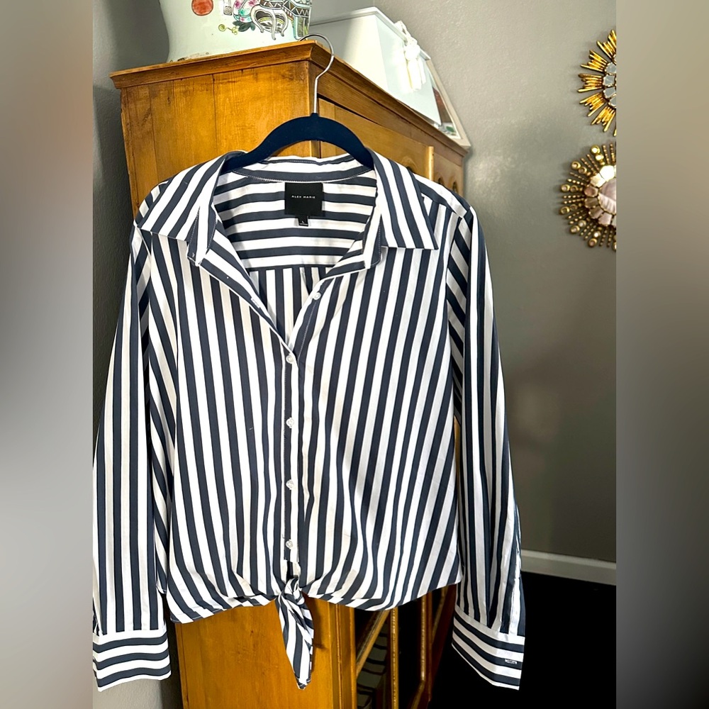 Alex Marie Navy and White Stripped Crop Top